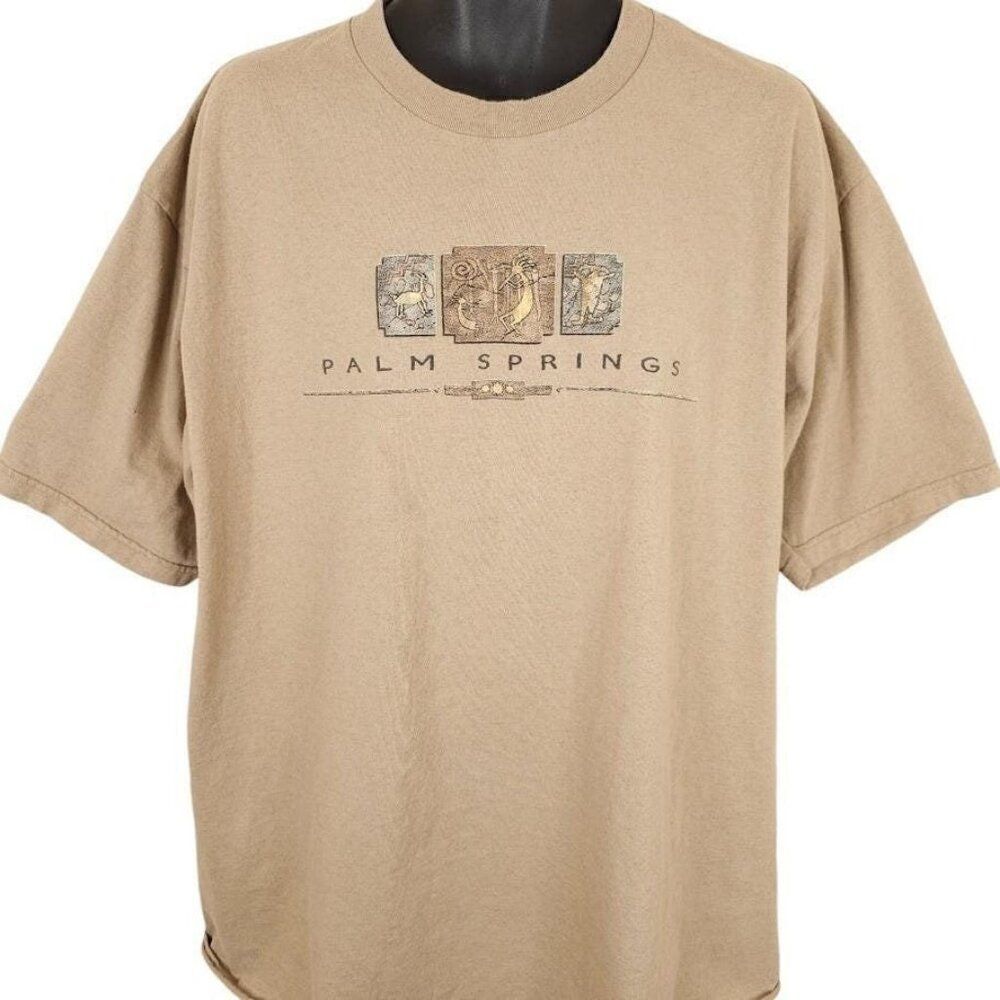 Vintage Palm Springs T Shirt Mens Size 2XL Beige 90s Travel Souvenir Made In USA